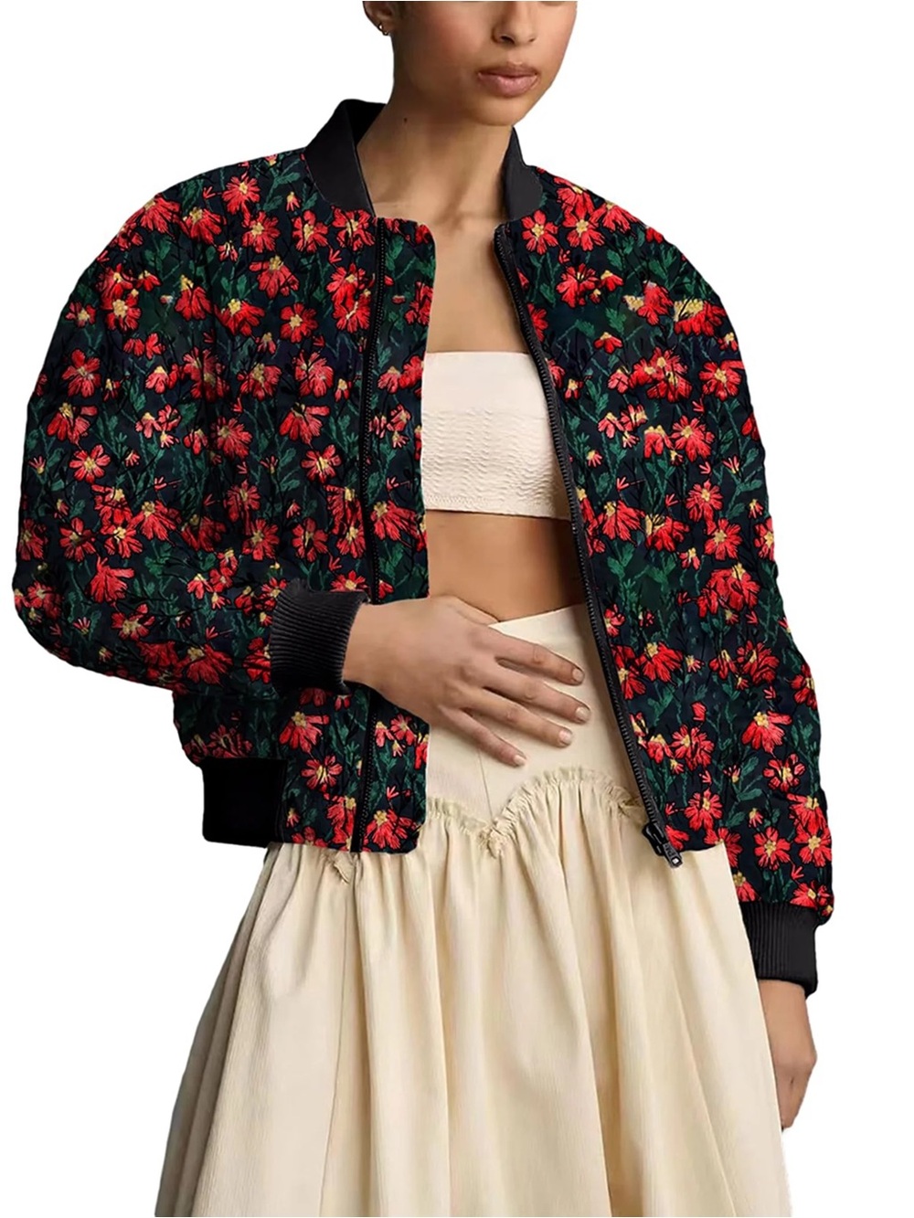 Lentta Women’s Embroidered Daisy Cropped Jacket
